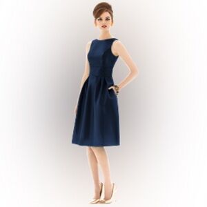 ALFRED SUNG Classic Navy Midi Dress